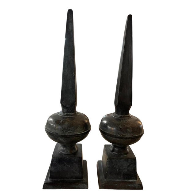 Pair of Vintage Cast Iron Obelisk-Style Fence Finials For Sale - Image 4 of 12