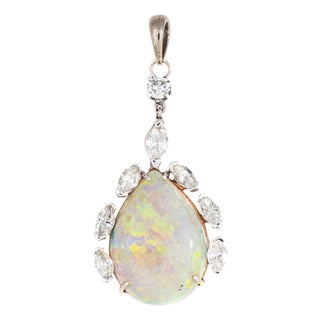 9ct Opal Diamond Pendant 70s Vintage 14k Yellow Gold Estate Fine Jewelry For Sale