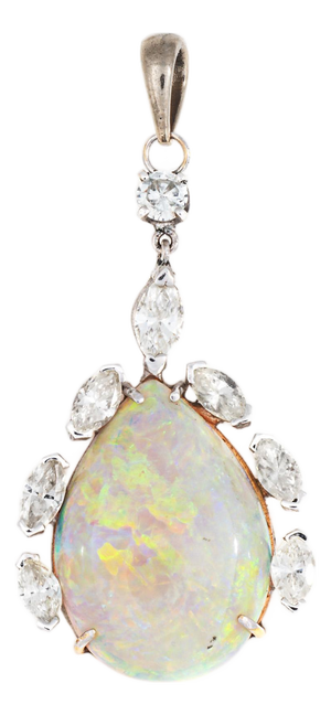 9ct Opal Diamond Pendant 70s Vintage 14k Yellow Gold Estate Fine Jewelry