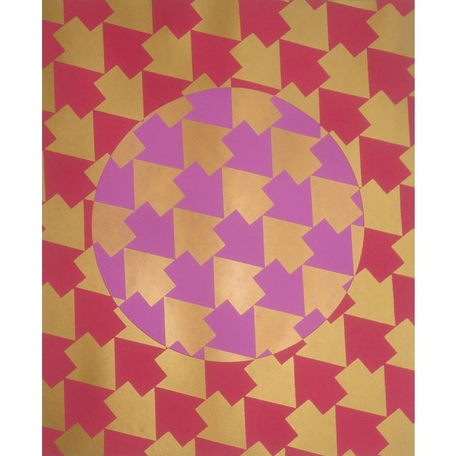 Mid-Century Modern Metallic Op Art Mid-Century Silkscreen Poster in the Style of Vasarely, Escher For Sale - Image 3 of 6