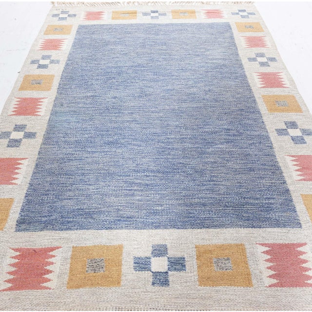 Mid-Century Modern Doris Leslie Blau Vintage Swedish Flat Woven Rug by Bitte Ahlgren For Sale - Image 3 of 9