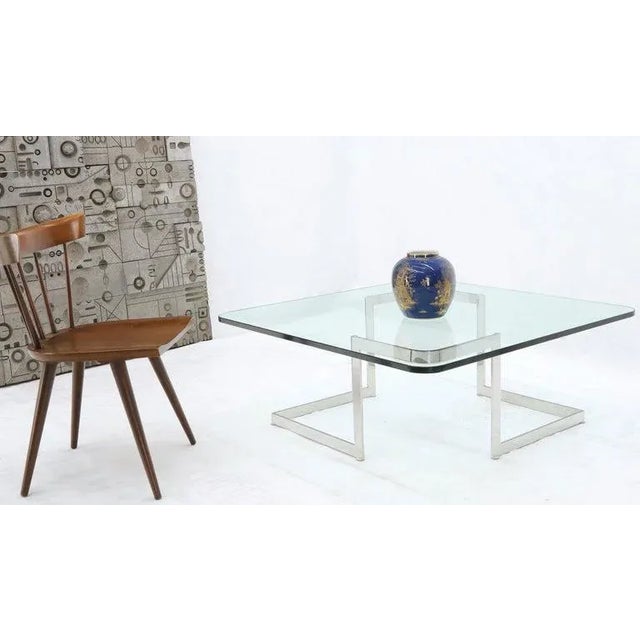 Large Square Thick Glass Top Coffee Table For Sale - Image 4 of 11