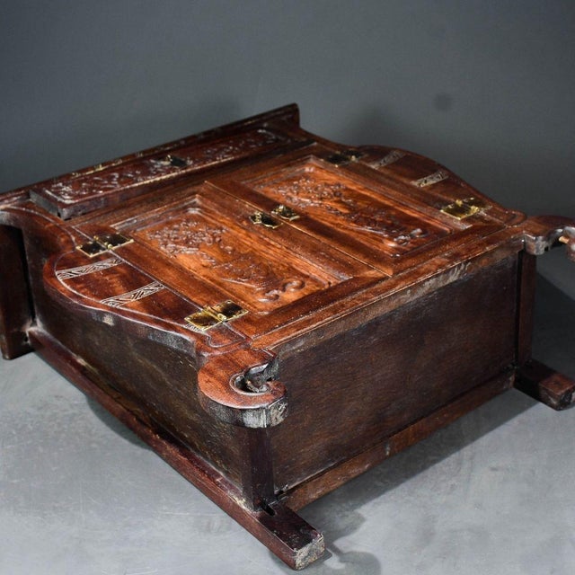 African Vintage African Padauk Rosewood Carved "Vases & Flowers" Cabinet With Drawer For Sale - Image 3 of 9