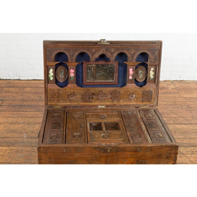 Indian Vintage Wedding Chest with Brass Foliage Décor and Multiple Compartments For Sale - Image 4 of 13