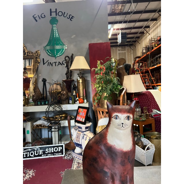 Vintage Ceramic Painted Cat Sculpture, Signed For Sale - Image 4 of 10