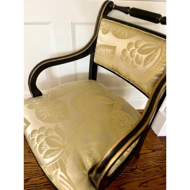 Vintage Regency Style Ebonized Chairs in Scalamandré Silk, a Pair For Sale - Image 4 of 9
