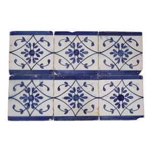 18th Century Set of Six Portuguese Tiles Blue Floral Pattern