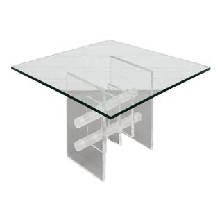 Mid Century Modern Lucite & Glass Coffee | Side Table, C. 1970s For Sale