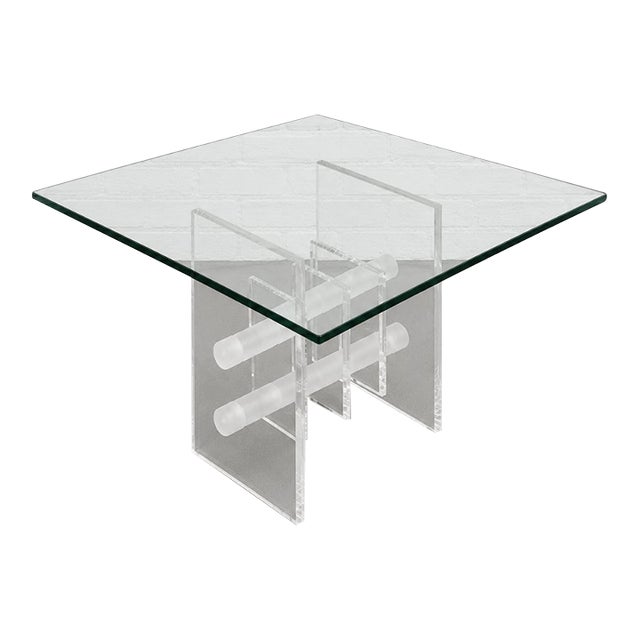 Mid Century Modern Lucite & Glass Coffee | Side Table, C. 1970s For Sale