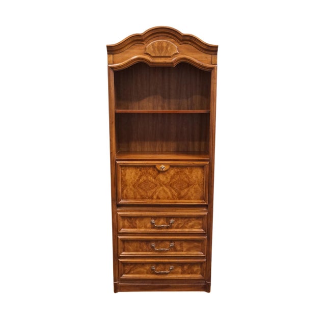 Italian Drexel Furniture Italian Provincial Burled Walnut 31" Secretary Bookcase / Wall Unit 530-810 For Sale - Image 3 of 16