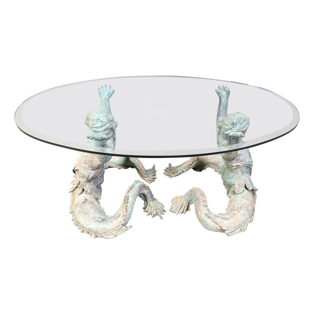 Vintage Bronze Putti Mermen Coffee Table, 1960s For Sale