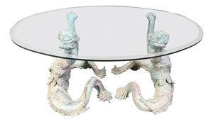 Vintage Bronze Putti Mermen Coffee Table, 1960s