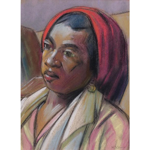 W. Worms, The Red Headdress, 1960s, Pastel on Paper, Framed For Sale - Image 11 of 11