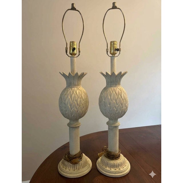 Elevate your space with this stunning, monumental pair of vintage pineapple table lamps. Capturing the quintessential...