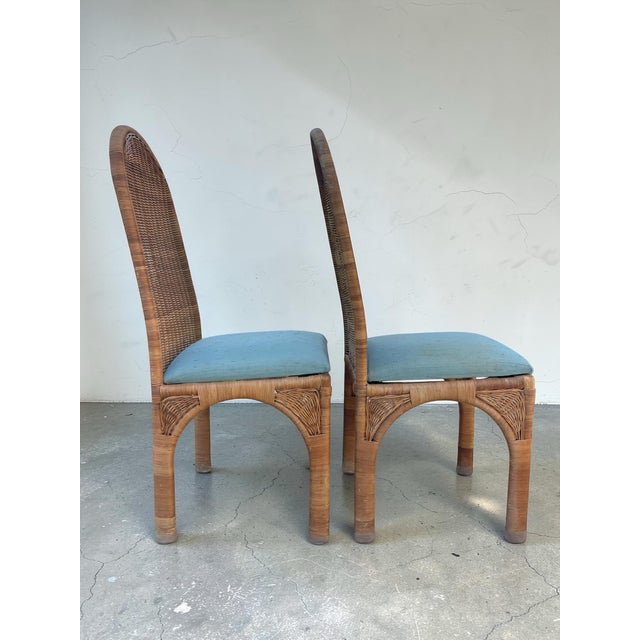 Vintage High Back Wicker Dining Chairs With Tall Arched Backs – Hollywood Regency Coastal, a Pair For Sale In Naples, FL - Image 6 of 9