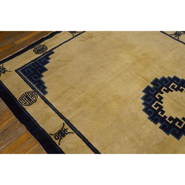 1920s Beige Field Classic Greek Key Antique Chinese Peking Room Size Wool Rug For Sale - Image 9 of 10