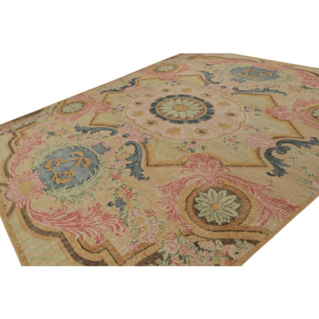 Late 20th Century Rug & Kilim’s Contemporary Rug With Floral Patterns in Green Blue and Pink For Sale - Image 5 of 7