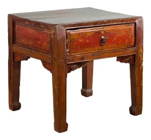 Chinese 19th Century Qing Dynasty Distressed Side Table with Cinnabar Underglaze