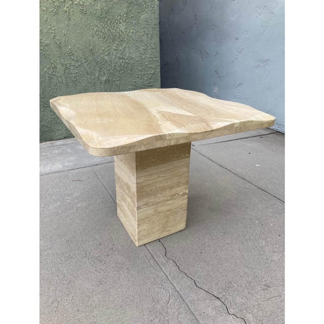 Postmodern 1960s Scalloped Travertine Marble End Table For Sale - Image 3 of 5