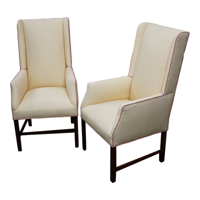 Pair of Slim Upholstered Wingback Chairs Attributed to Kittinger For Sale
