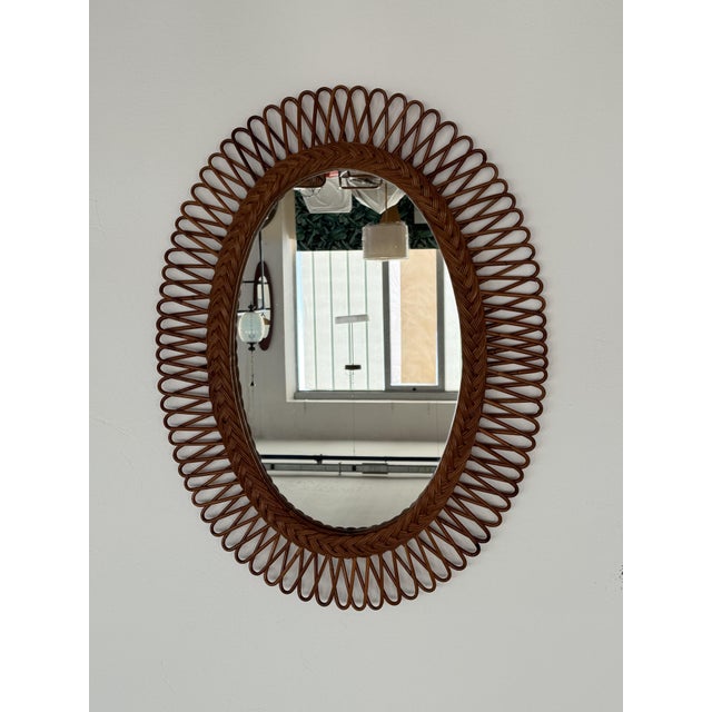 Tan Italian Wall Mirror with Organic Wicker and Bamboo Frame, 1960s For Sale - Image 8 of 16
