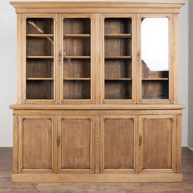 French Provincial Mid-19th Century Large French Bleached Oak Bookcase Display Cabinet For Sale - Image 3 of 9