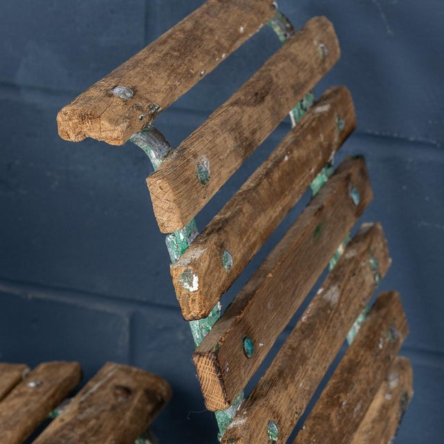 Wood Antique 19th Century Victorian Wrought Iron & Wood Garden Seats, 1890, Set of 4 For Sale - Image 7 of 18
