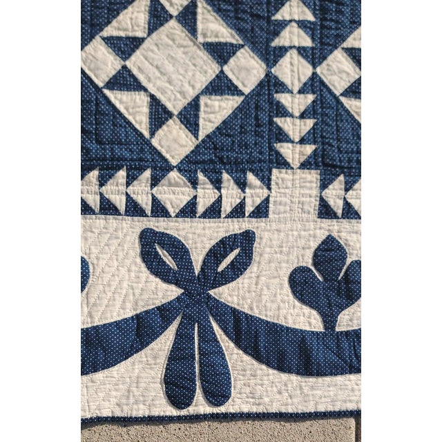 19Thc Blue & White Eight Point Star Quilt For Sale - Image 4 of 8