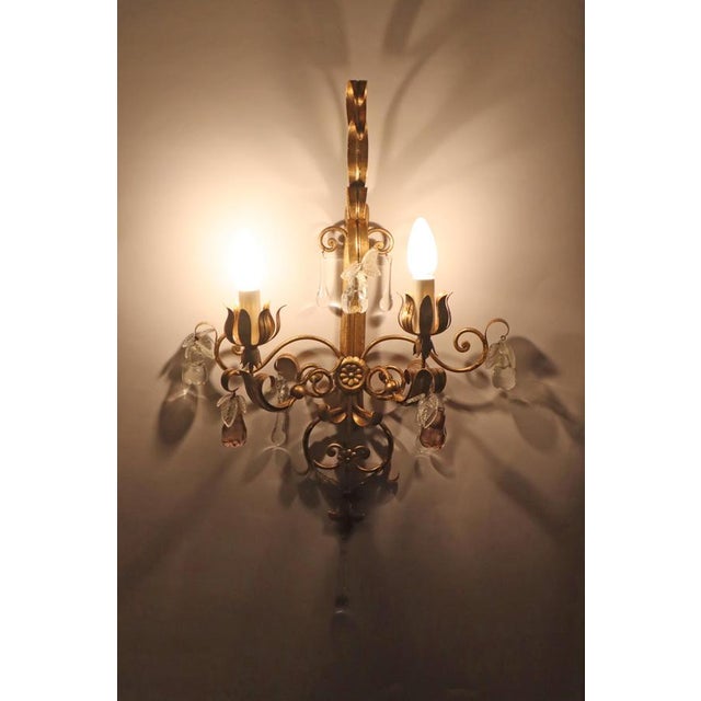 Hollywood Regency Venetian Hollywood Regency Chandelier with Crystal Glass & Leaves, 1950s For Sale - Image 3 of 18