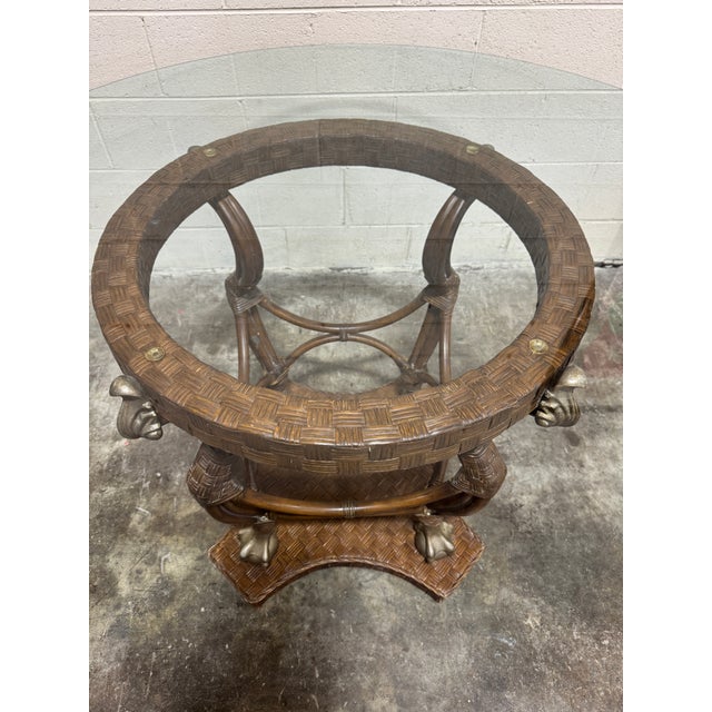 Wood Coastal Vintage Wicker Dining Center Table For Sale - Image 7 of 10
