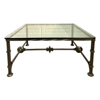 Vintage Giacometti Style Sculptural Iron & Glass Coffee Table For Sale