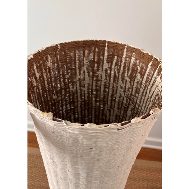 Antique White Panted Wicker Tall Fish Baskets For Sale - Image 9 of 10