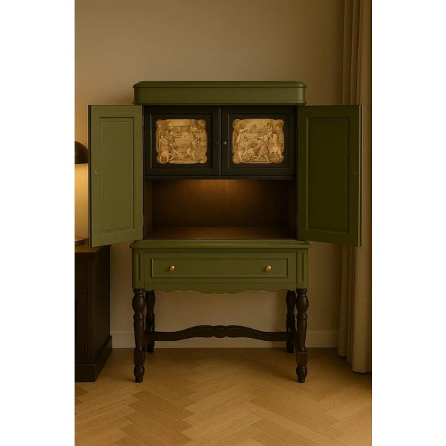 Contemporary Vintage Display Cabinet With Woven French Panels — 20th Mid-Century For Sale - Image 3 of 10