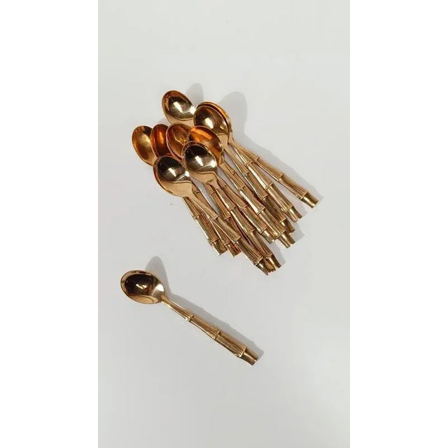 Vintage Brass and Faux Bamboo Flatware Dessert Set, 1970s, Set of 36 For Sale - Image 11 of 15