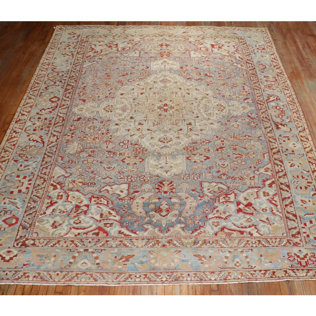 Persian Early 20th Century Sky Blue Persian Bakhtiari Carpet - 10'8" x 14'2" For Sale - Image 3 of 11