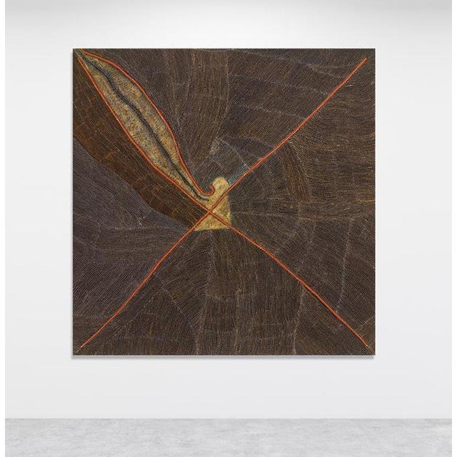 A significant contemporary aboriginal painting by Kathleen Petyarre (1940-2018) in 2010. The painting was a rare oversize...