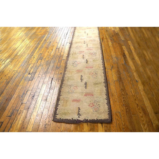 Mid-Century Modern Vintage Mid Century Ivory Minimalist American Folk Art Hooked Hallway Runner Rug For Sale - Image 3 of 10