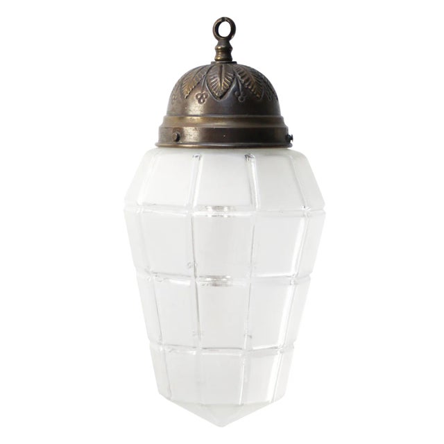 French Art Deco Brass Frosted Cut Glass Pendant Light, 1920s For Sale - Image 10 of 10