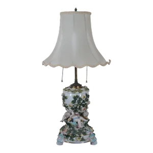 Antique Late 19th Century German Sitzendorf Dresden Porcelain Cherubs Converted Oil Lamp