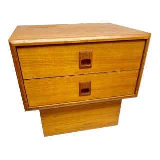 1970s Single Danish Teak 2 Drawer Night Stand on Plinth For Sale