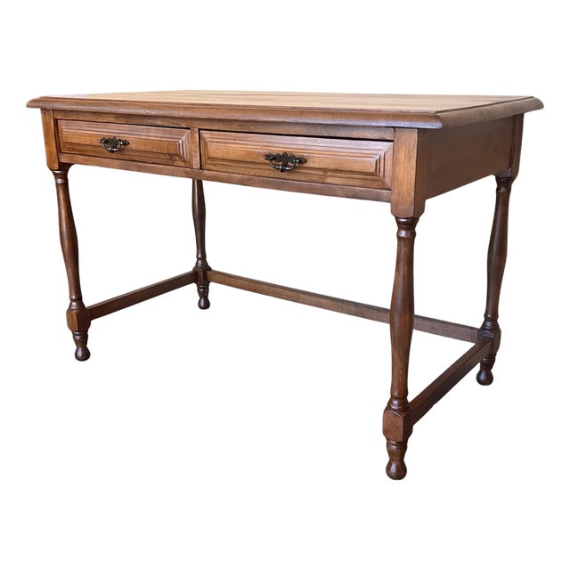 Early 20th Spanish Mobila Country Farm Desk with Two Drawers For Sale