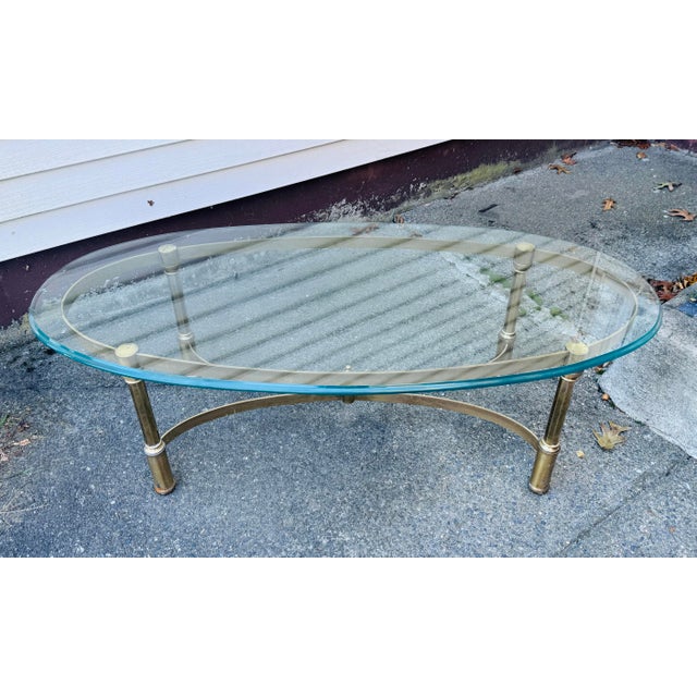 Glass Vintage 1960s Oval Italian Solid Brass & Glass Top Coffee Table For Sale - Image 7 of 8