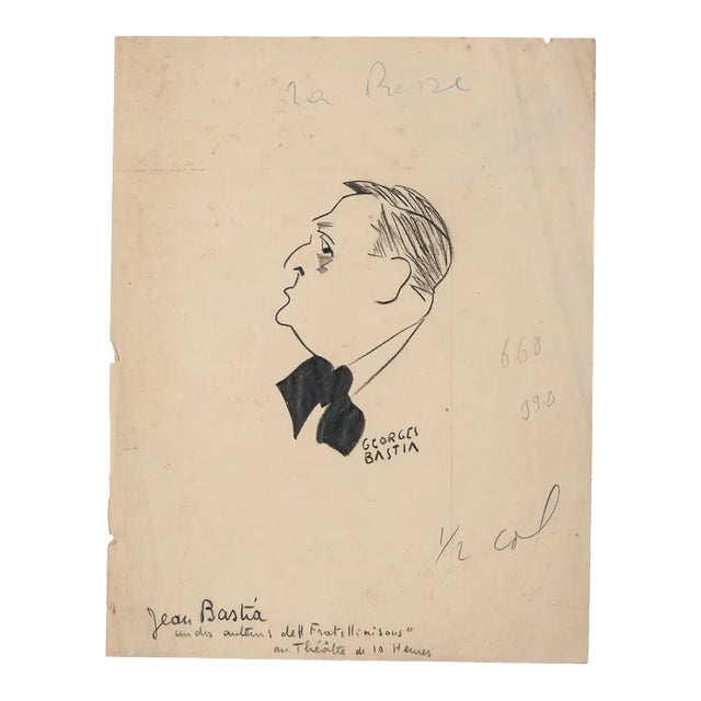Georges Bastia, Portrait, Original Drawing, Early 20th-Century For Sale