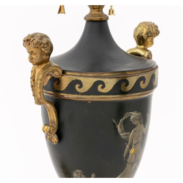 Metal French Empire Style Painted Gilt Metal Table Lamp For Sale - Image 7 of 9