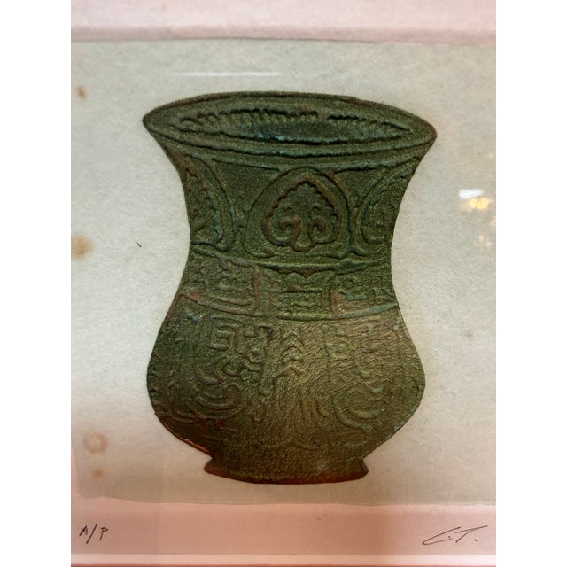 Salmon Etchings of Ancient Objects in Geometric Salmon Matte, Set of Three For Sale - Image 8 of 12