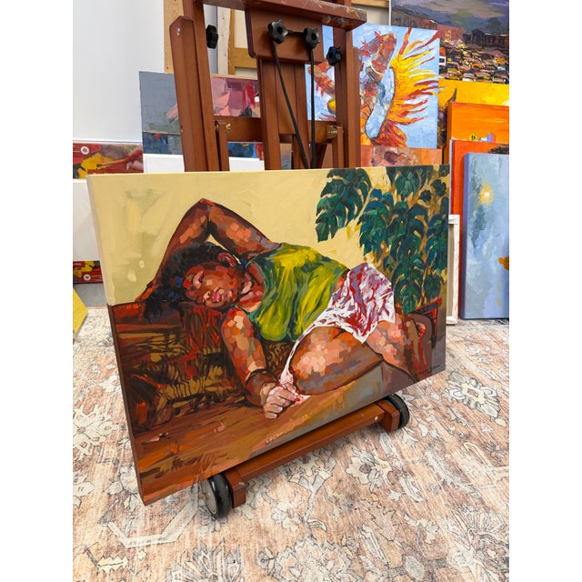 Bright Green A Soft Surrender , Acrylic Painting by Godfrey Afebuame (2026) , 21st Century, Contemporary Art, Figurative Portrait, Africa Women, Impressionism. For Sale - Image 8 of 8