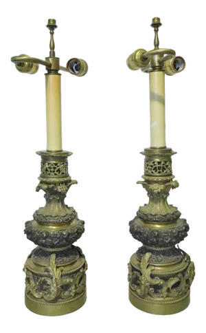 Late 19th Century French Empire Bronze Lamps/ a Pair