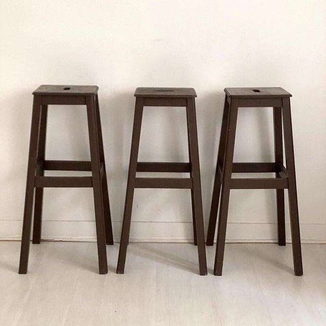 Vintage High Workshop Stools, 1950s, Set of 3 For Sale - Image 10 of 10