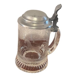 Mid 20th Century Crystal and Pewter German Beer Stein W/ Etching of Horse For Sale