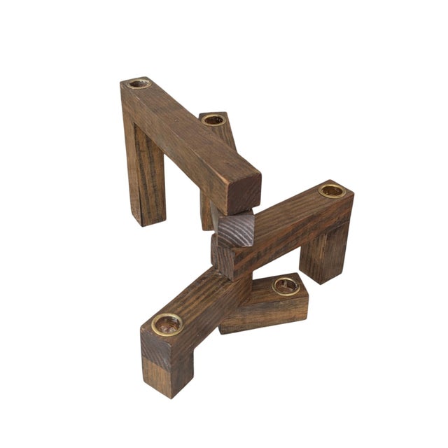 Brown Mid Century Modern Wooden Articulating Candle Holder For Sale - Image 8 of 15
